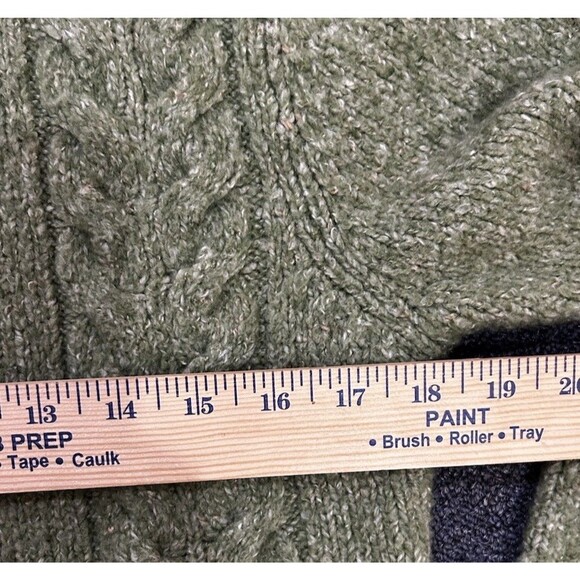 LL Bean Green Wool Blend Cardigan Sweater High Collar Size XL SHRUNK FITS LIKE M - Picture 7 of 8